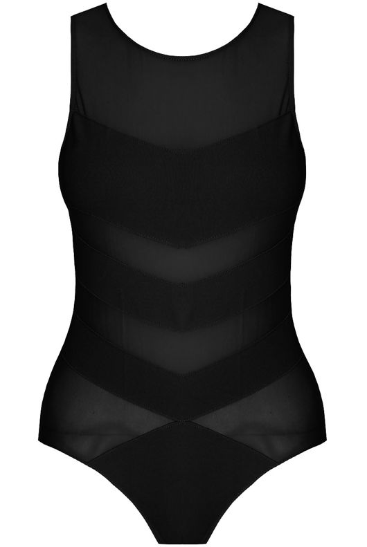 Black Netted Sleeveless Bodysuit