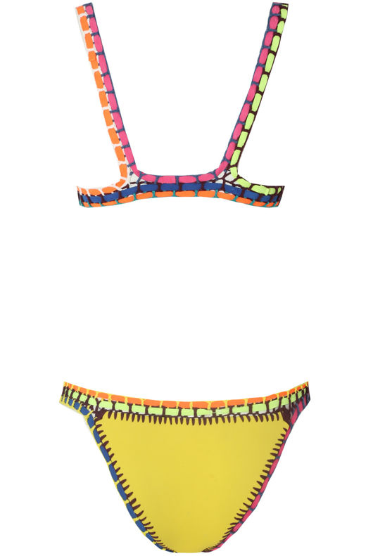 Yellow Contrast Back Hook Up Bikini Set