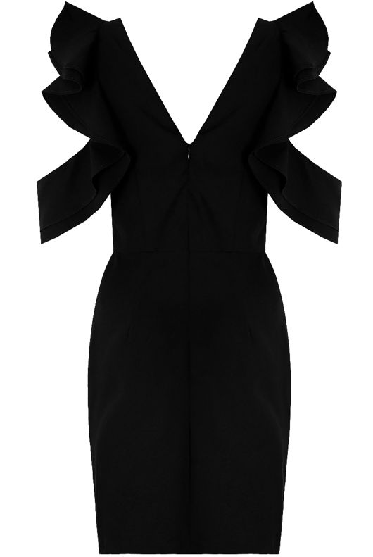Black Frilled Side Cut Out Bodycon Dress 