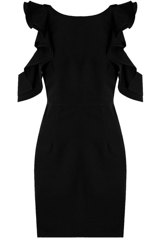Black Frilled Side Cut Out Bodycon Dress 