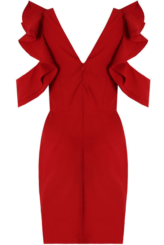 Red Frilled Side Cut Out Bodycon Dress 