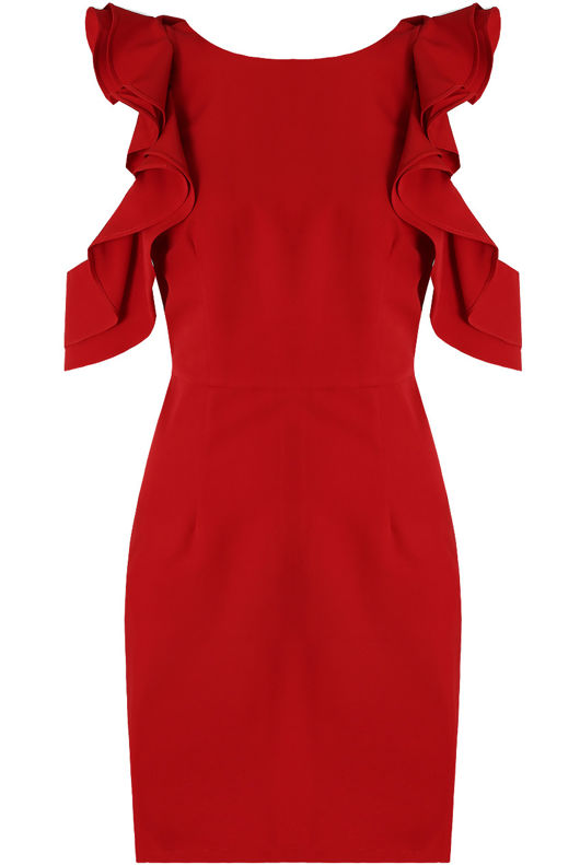Red Frilled Side Cut Out Bodycon Dress 