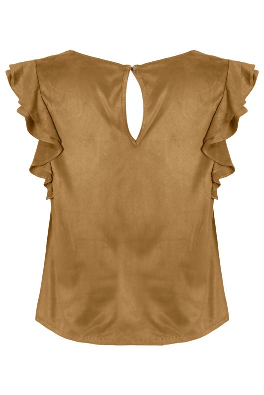 Camel Suede Frilled Sleeve Top