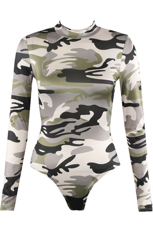 Grey Camouflage Print Bodysuit