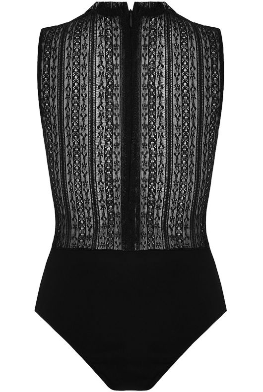 Black Embroidery High Neck Netted Bodysuit