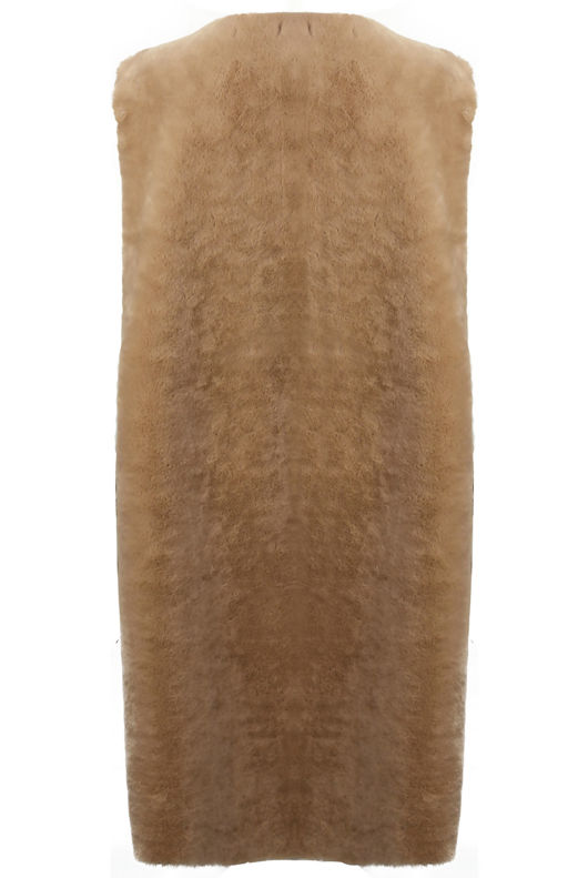 Beige Soft Fur Longline Gilet