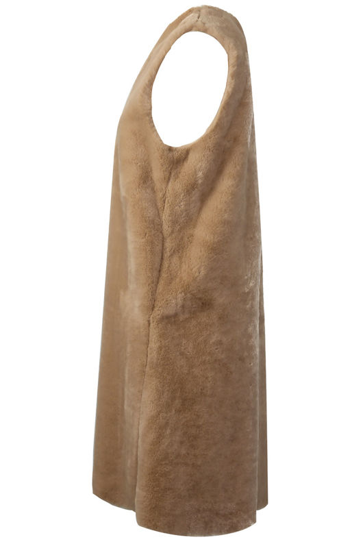 Beige Soft Fur Longline Gilet