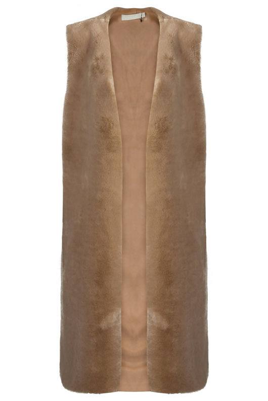 Beige Soft Fur Longline Gilet