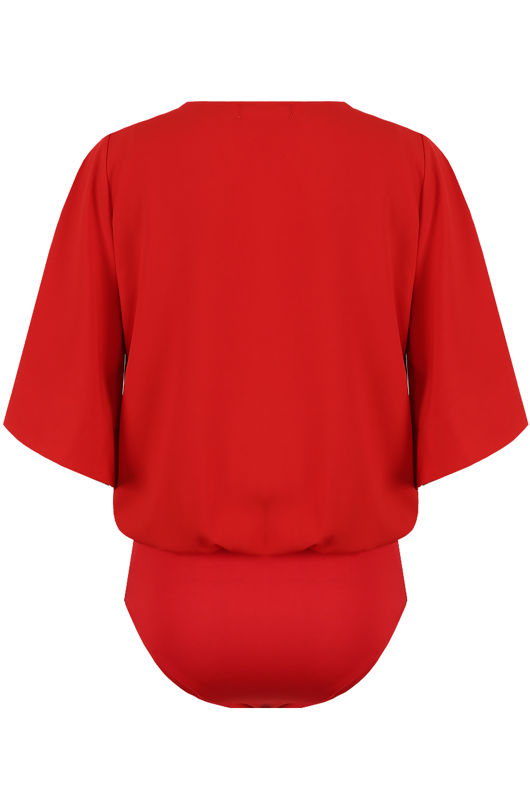 Red Butterfly Sleeve Crossover Bodysuit