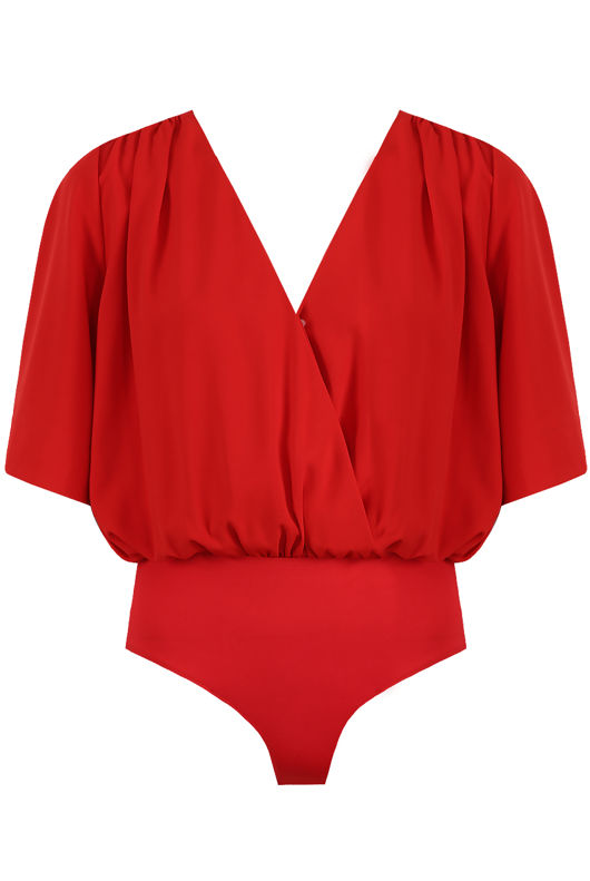 Red Butterfly Sleeve Crossover Bodysuit
