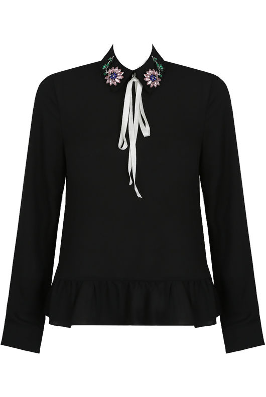 Black Stone Trimming Front Tie Up Tops