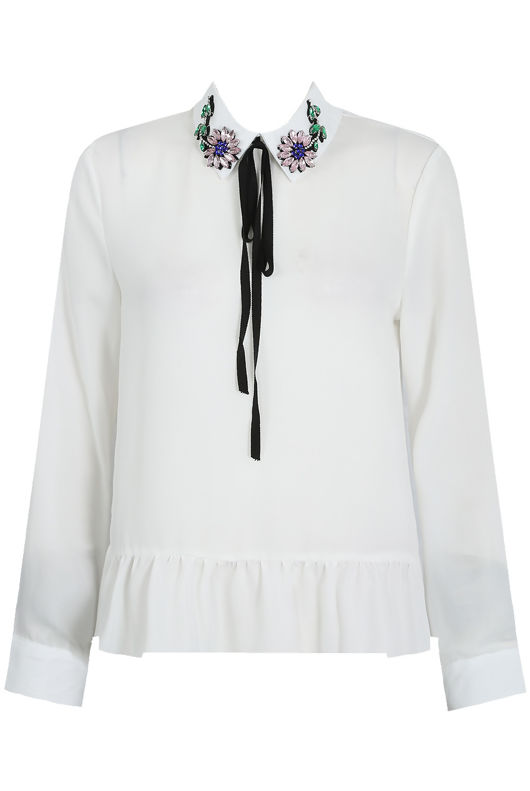White Stone Trimming Front Tie Up Tops