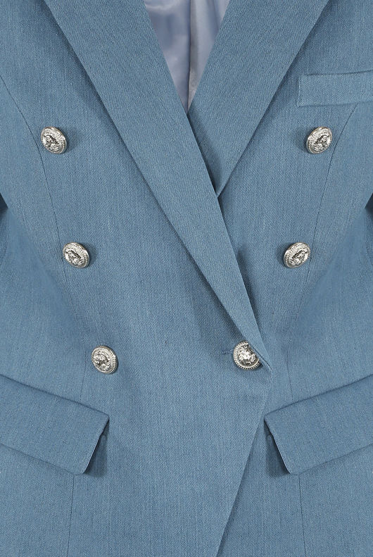Blue Double Breasted Denim Blazer