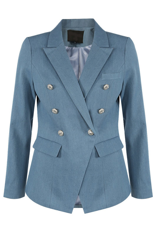 Blue Double Breasted Denim Blazer