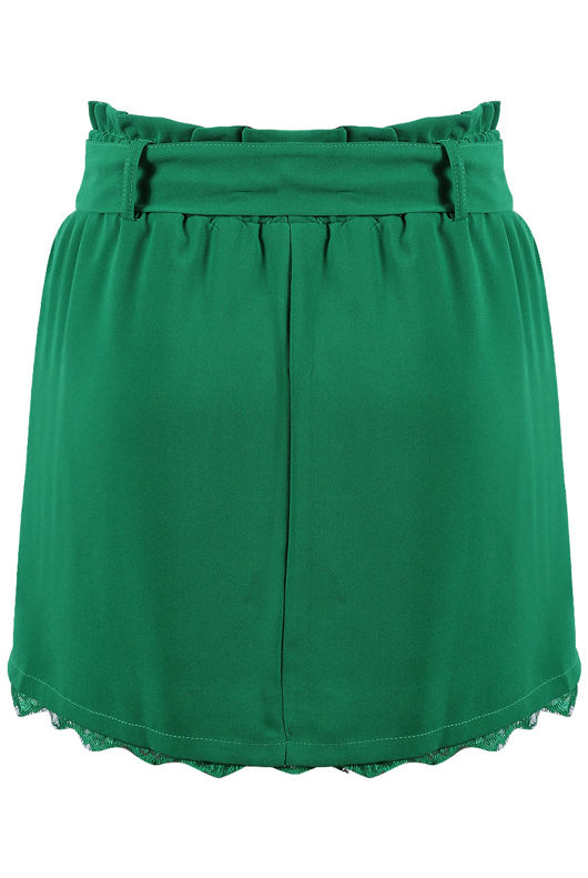 Green Ruched Tie Up Mini Skirt