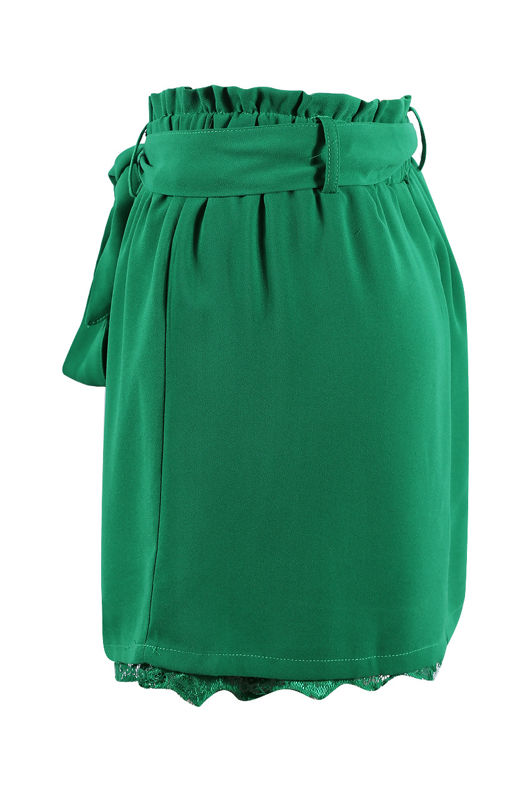 Green Ruched Tie Up Mini Skirt