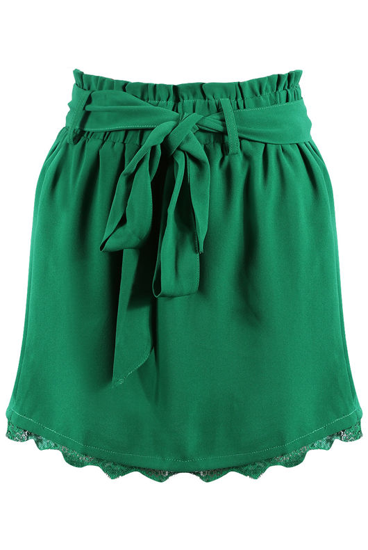 Green Ruched Tie Up Mini Skirt