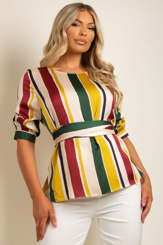 Yellow Stripes Tie Up Belted Top