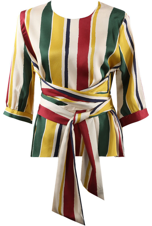 Yellow Stripes Tie Up Belted Top