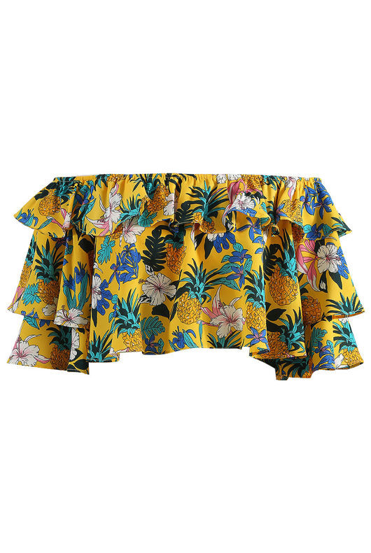 Yellow Floral Flowing Bardot Top