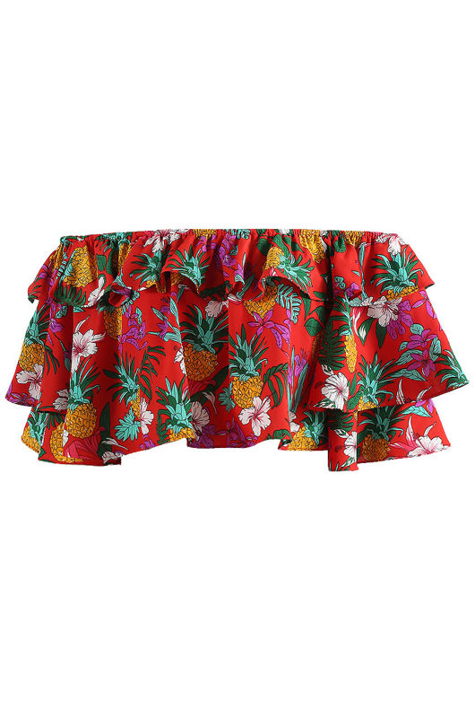 Red Floral Flowing Bardot Top