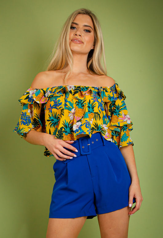 Yellow Floral Flowing Bardot Top