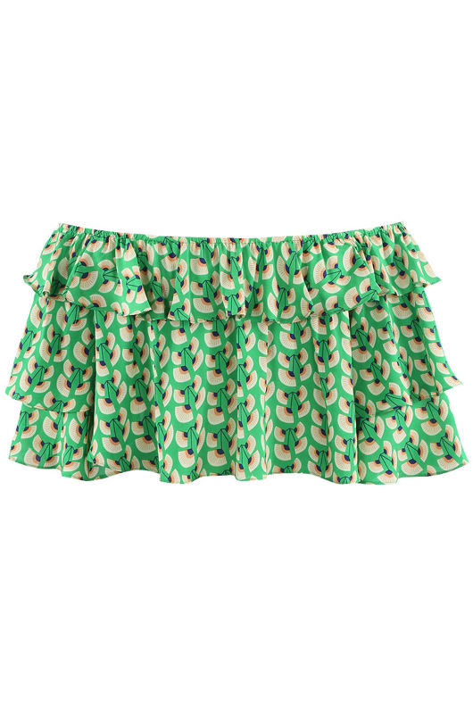 Green Printed Flowing Off The Shoulder Top