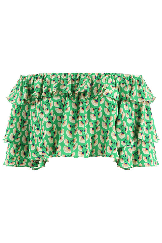 Green Printed Flowing Off The Shoulder Top
