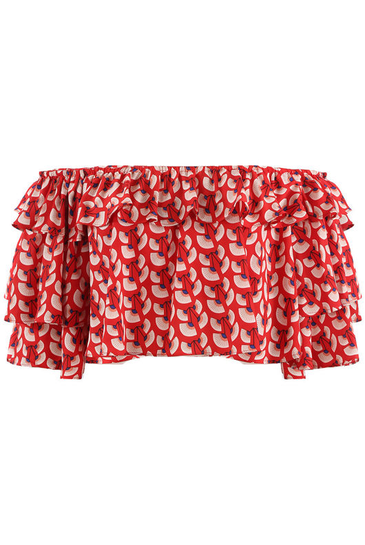 Red Printed Flowing Off The Shoulder Top