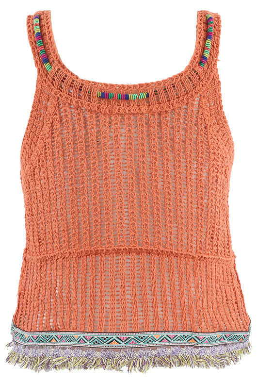 Orange Cable Knit Pom Pom Boho Top