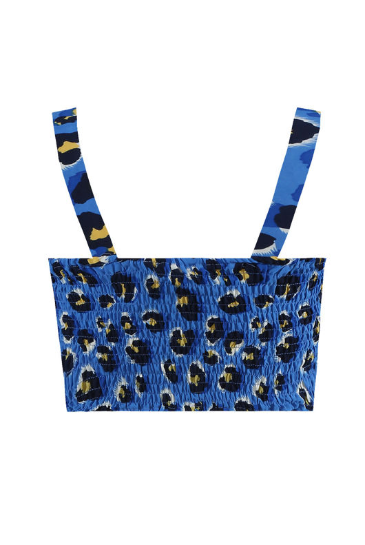 Blue Floral Frill Crop Top