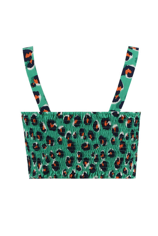 Green Floral Frill Crop Top
