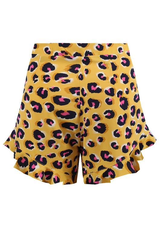 Yellow Leopard Frill Hem Shorts