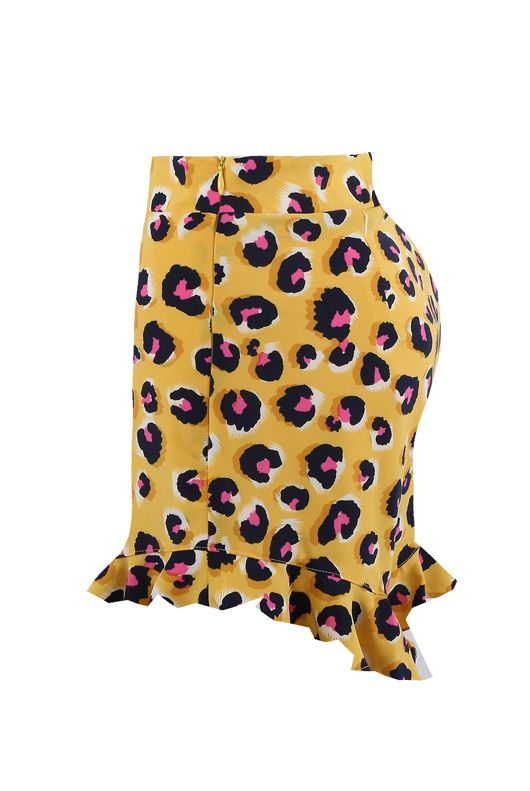 Yellow Leopard Frill Hem Shorts