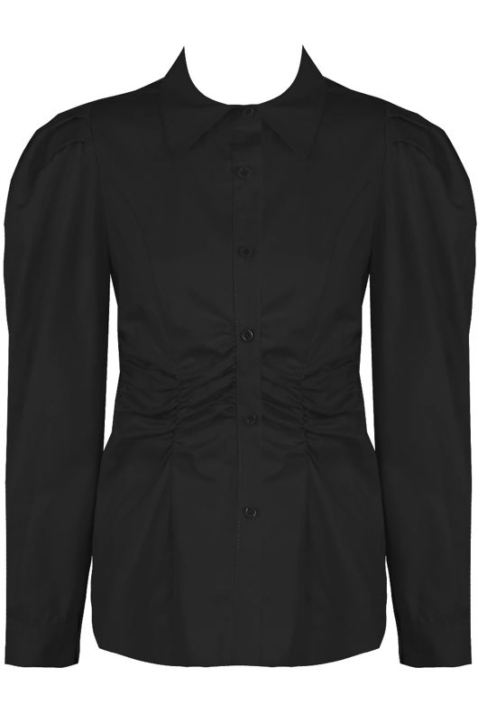 Black Ruched Waist Fitted Shirt