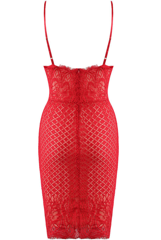 Red Scallop Lace Cami Dress