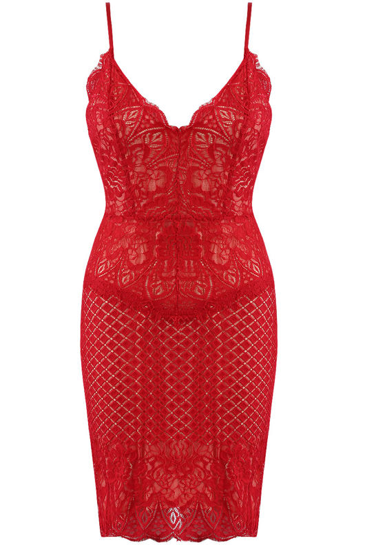 Red Scallop Lace Cami Dress