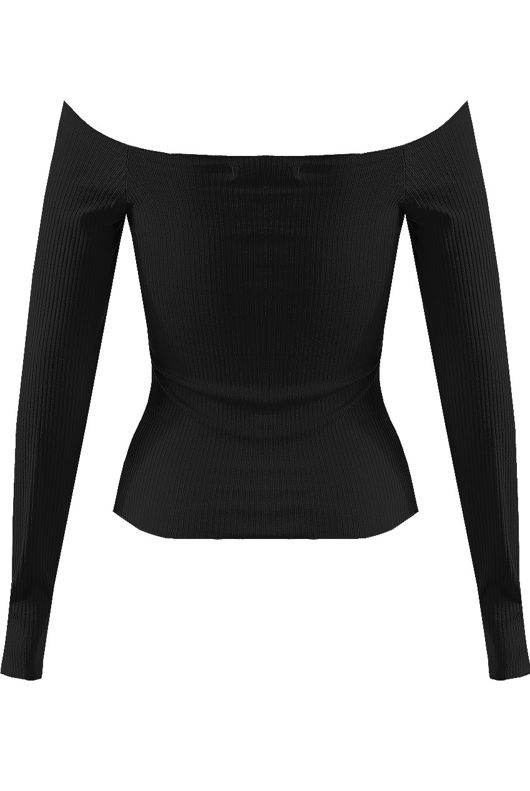 Black Ribbed Bardot Tops
