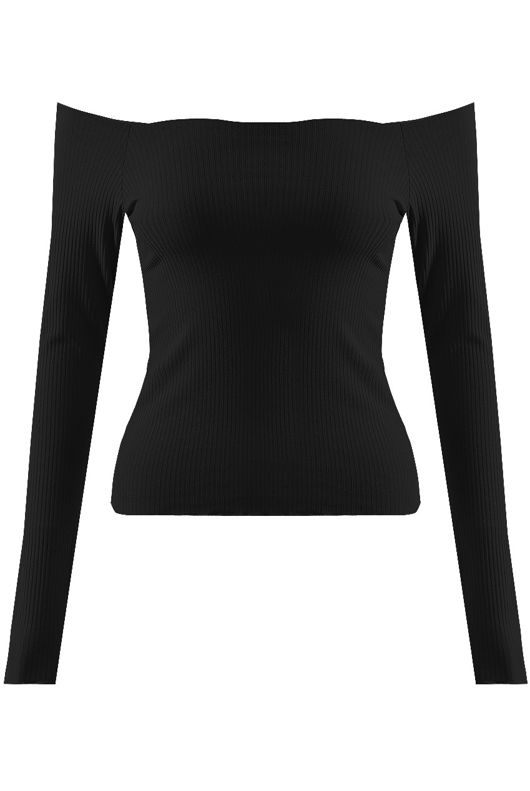 Black Ribbed Bardot Tops