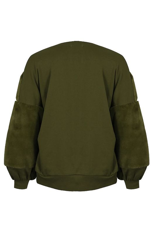 Khaki Sweatshirt With Faux Fur Detail