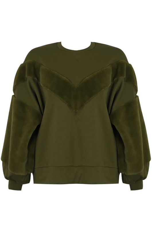 Khaki Sweatshirt With Faux Fur Detail