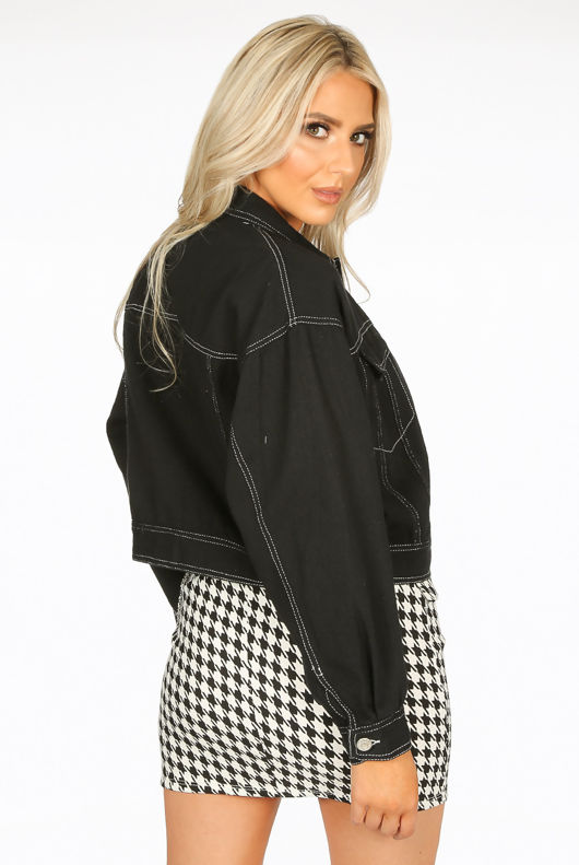 Black Button Through Cropped Denim Jacket
