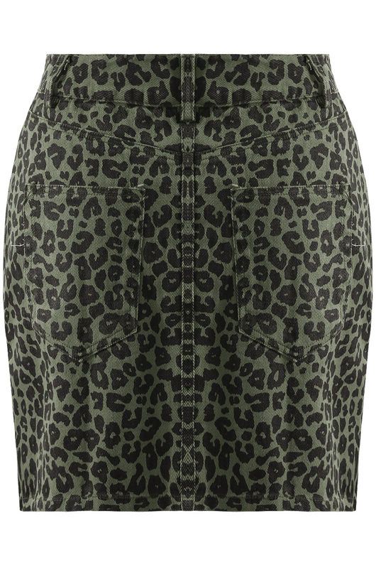 Green Leopard Denim Mini Skirt