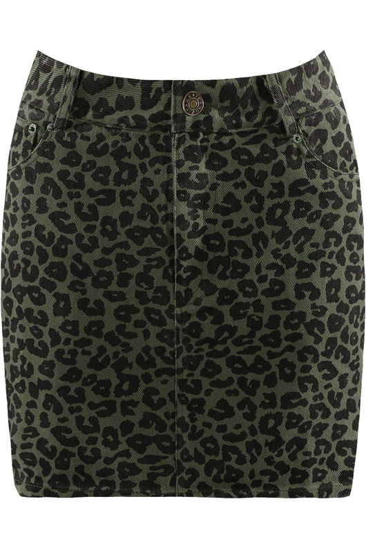 Green Leopard Denim Mini Skirt