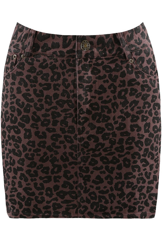Plum Leopard Denim Mini Skirt