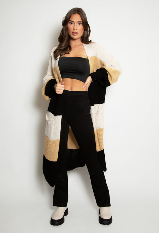 Beige Block Stripe Cardigan