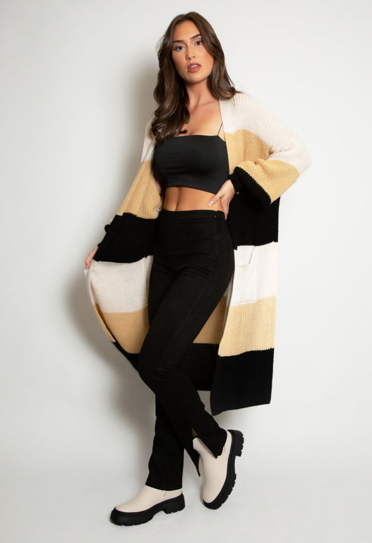 Beige Block Stripe Cardigan