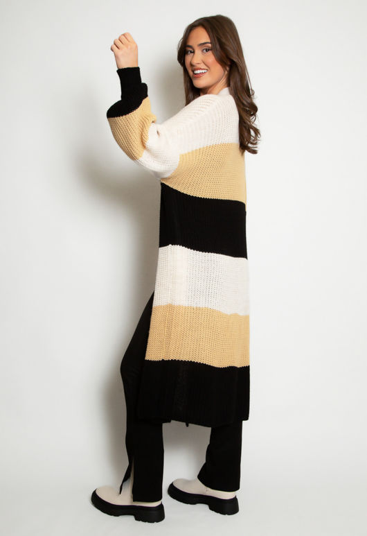 Beige Block Stripe Cardigan