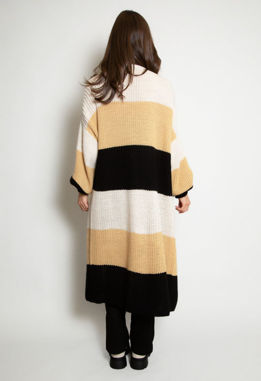 Beige Block Stripe Cardigan