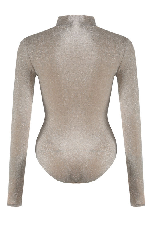Beige Lurex High Neck Bodysuit